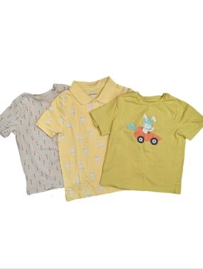 Kids Bunny Easter T-Shirt Bundle Yellow Polo & Graphic Tee Pack - 3pc 5T